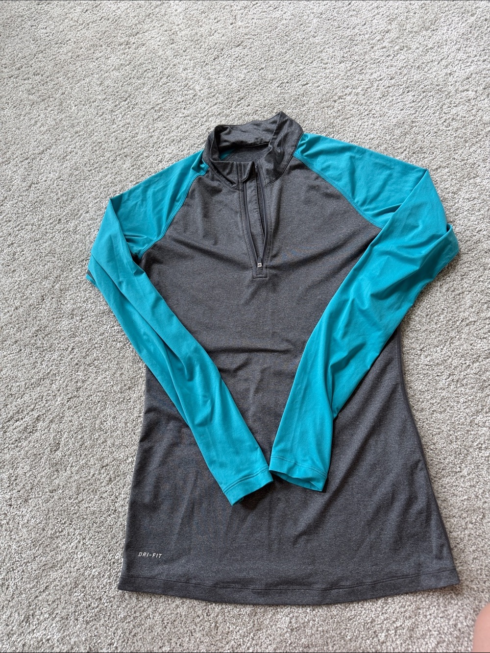 Nike Women's Charcoal Swim Top with Teal Sleeves